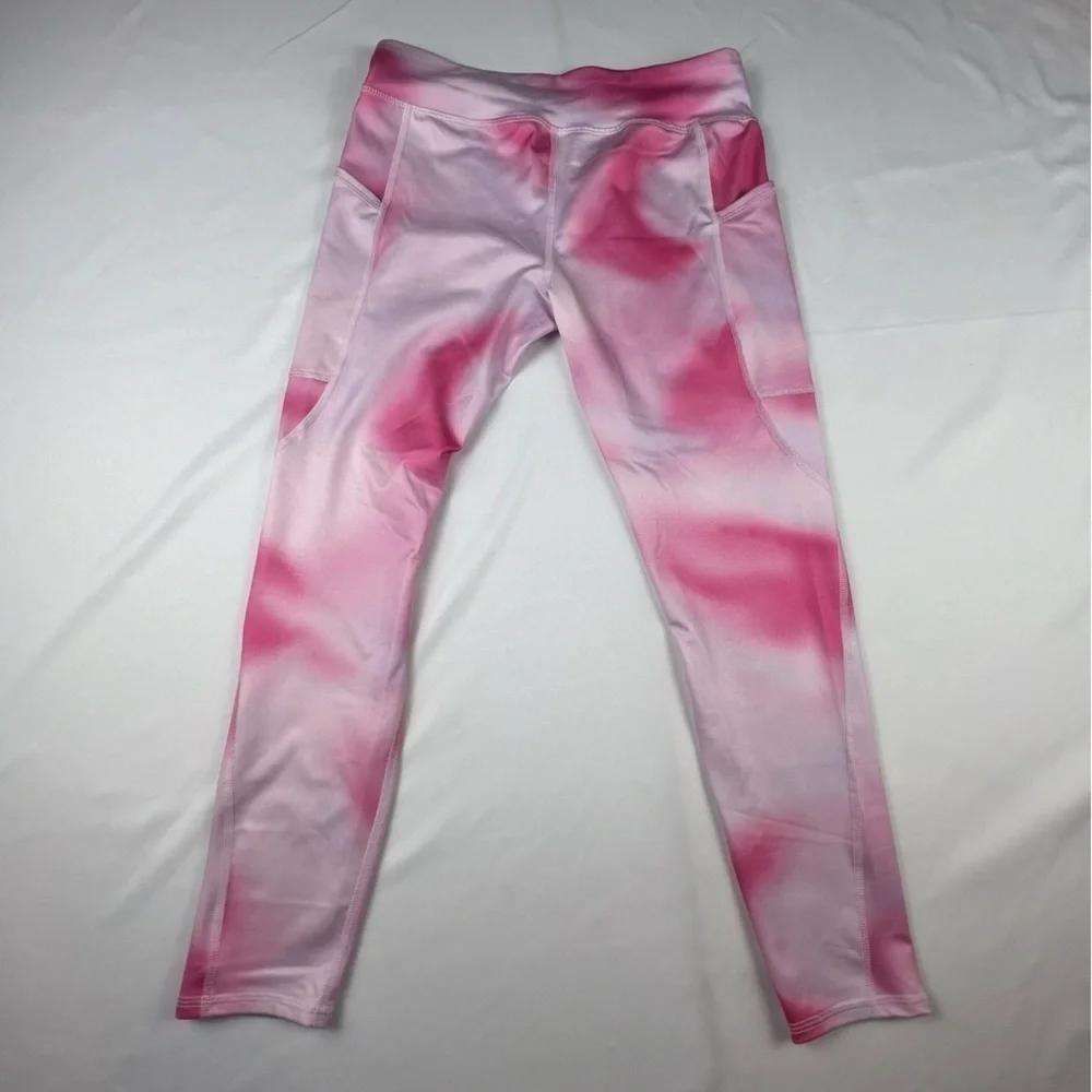 Athletic Works Girl’s Leggings W/Side Pockets -Pink, White -NWOT -Large Plus